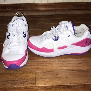 Women’s Jordan shoe: pink and purple- 6Y & 7 adult